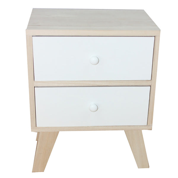 Commode à 2 Tiroirs en Bois de Paulownia Naturel et Blanc Fadi acquista