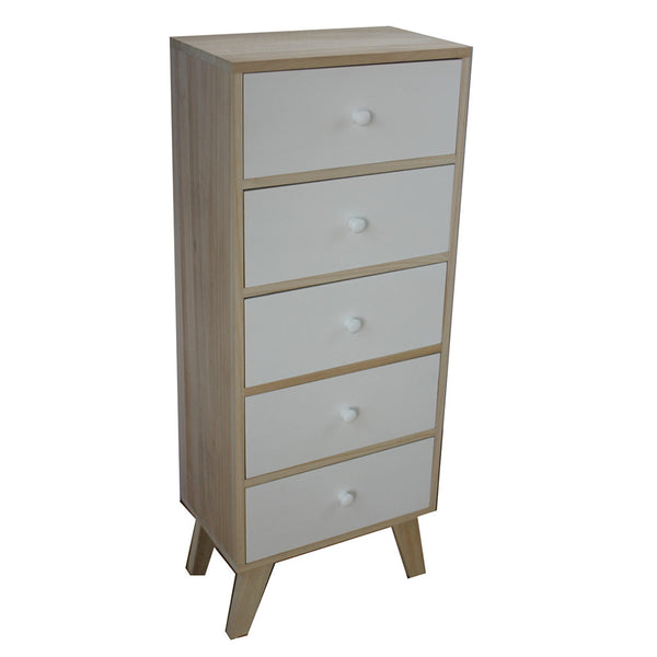 online Armoire à 5 Tiroirs en Bois de Paulownia Naturel et Blanc Fadi