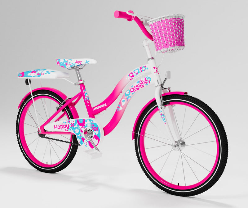 Bicicletta per Ragazza 20” con Cestino e Sellino Posteriore Magik-Bike Happy Rosa-1