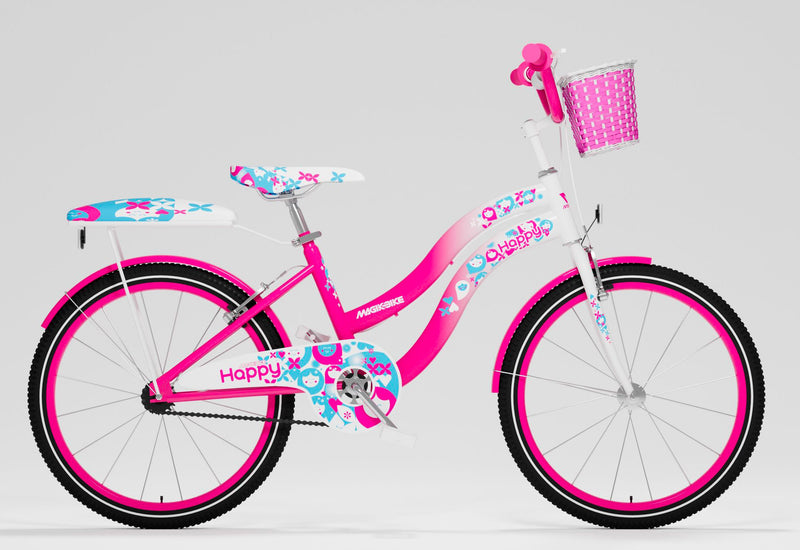 Bicicletta per Ragazza 20” con Cestino e Sellino Posteriore Magik-Bike Happy Rosa-2