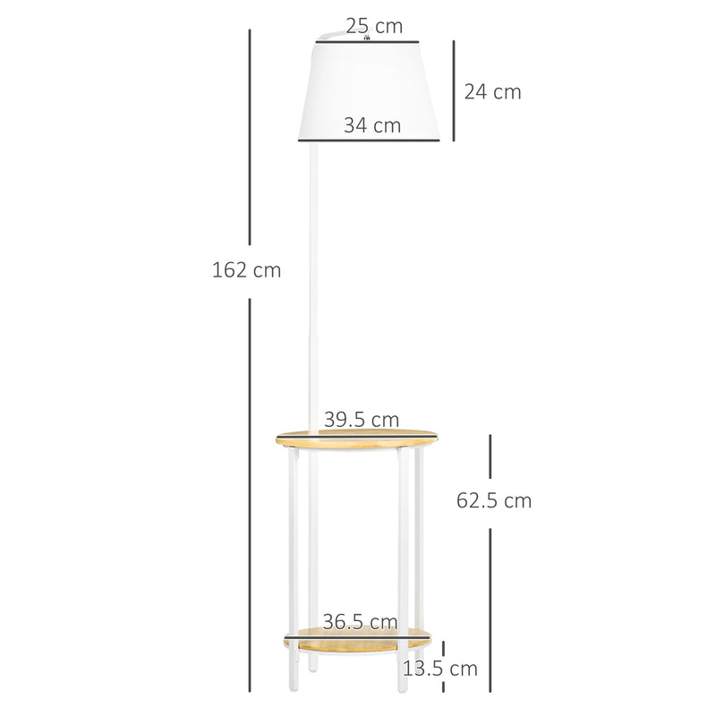 Lampada da Terra Ø37x162 cm con Tavolino a 2 Livelli in Acciaio e Bambù Bianco-3