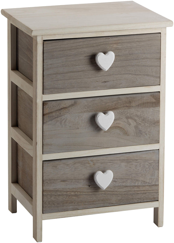 Commode 3 Tiroirs 40x29x58 cm en Bois avec Coeur Gris sconto