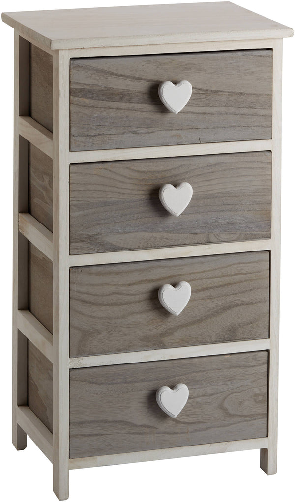 Commode 4 Tiroirs 40x29x73 cm en Bois avec Coeur Gris prezzo