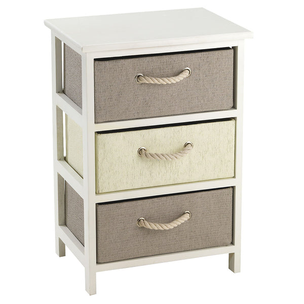 sconto Commode 3 Tiroirs en Bois et Raphia Synthétique Blanc Fadi