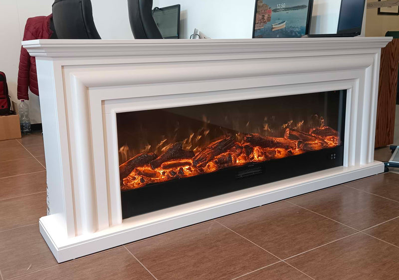 Camino Elettrico da Pavimento Effetto Fiamma 200x33x83 cm 1500W Sined Merapi Bianco-3