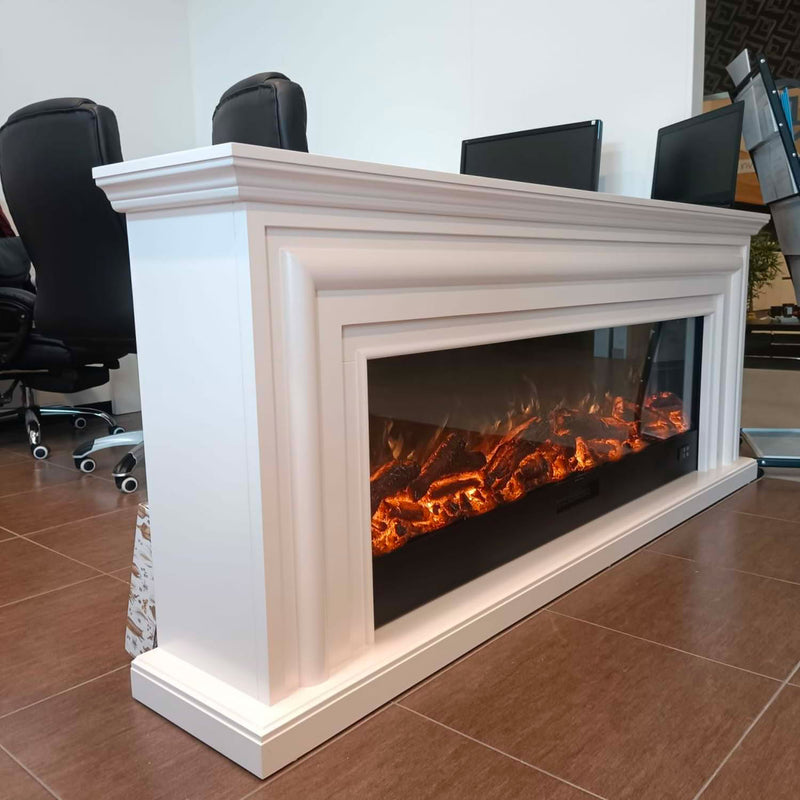 Camino Elettrico da Pavimento Effetto Fiamma 200x33x83 cm 1500W Sined Merapi Bianco-4