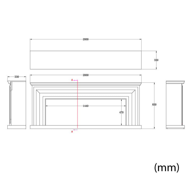 Camino Elettrico da Pavimento Effetto Fiamma 200x33x83 cm 1500W Sined Merapi Bianco-5