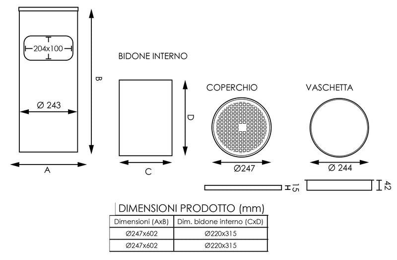 Cestino Gettacarte Posacenere Ø24,7 cm in Acciaio 10L per Interno Esterno-5