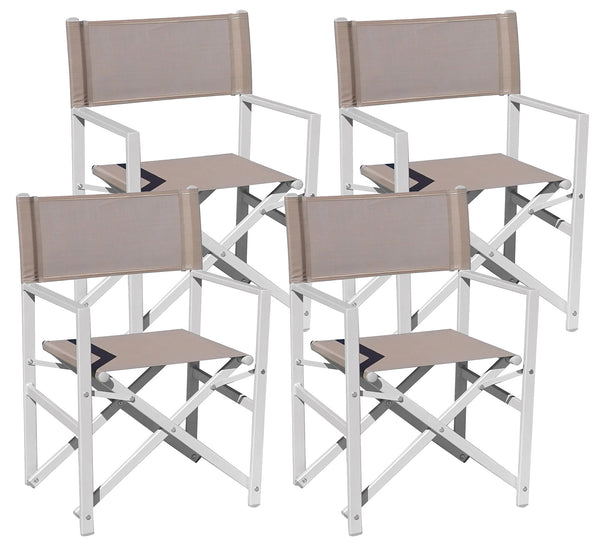 online Lot de 4 Chaises Directeur de Jardin 55x52x86 cm en Aluminium Gris Tourterelle