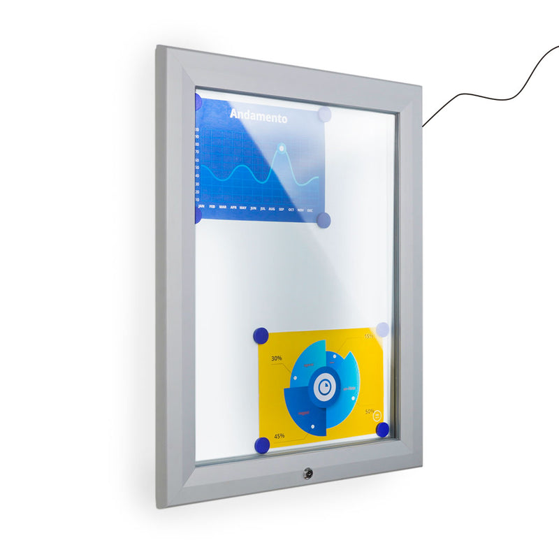 Bacheca da Esterno con Apertura a Ribalta 58,5x76x4,7 cm in Alluminio con Led Silver-1