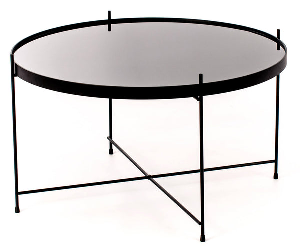 sconto Table Basse de Jardin Ø70x40 cm en Métal avec Plateau en Verre Noir