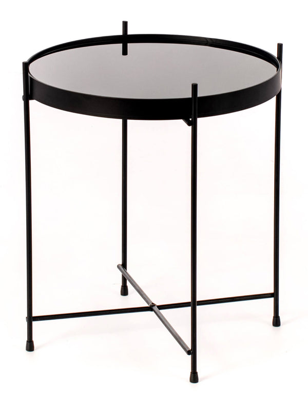 Table Basse de Jardin Ø38x43 cm en Métal avec Plateau en Verre Noir online