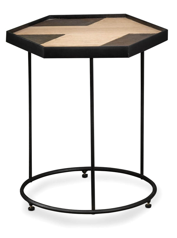 prezzo Table Basse de Jardin Hexagonale 36x36x45 cm en Métal et Bois Marron