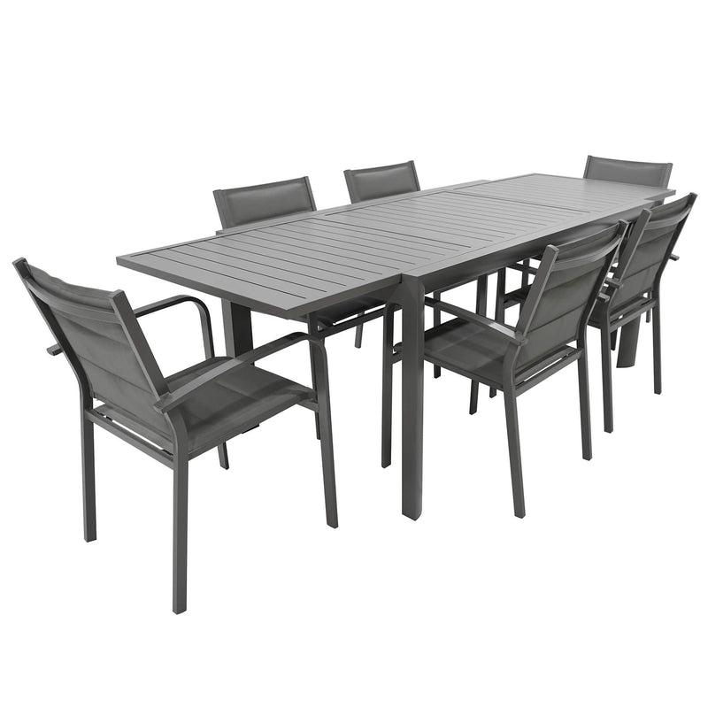 Set Tavolo e 6 Sedie da Giardino in Alluminio e Textilene Taupe-2