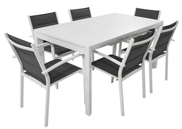 online Ensemble table et 6 chaises de jardin en aluminium et textilène blanc et gris anthracite