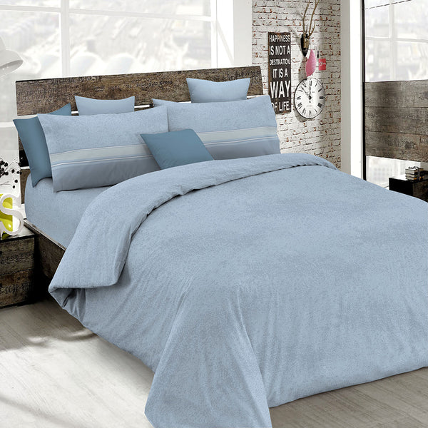 acquista Housse de couette avec imprimé sur le sac et taies d'oreiller Basic bleu clair