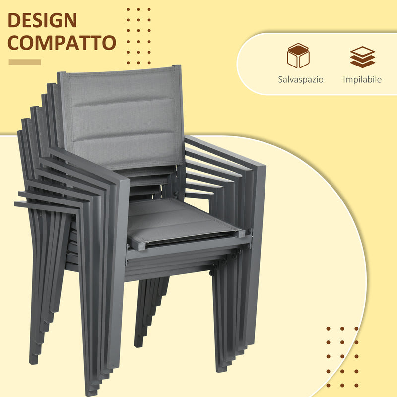 Set Tavolo Allungabile e 6 Sedie da Giardino in Alluminio Grigio-5