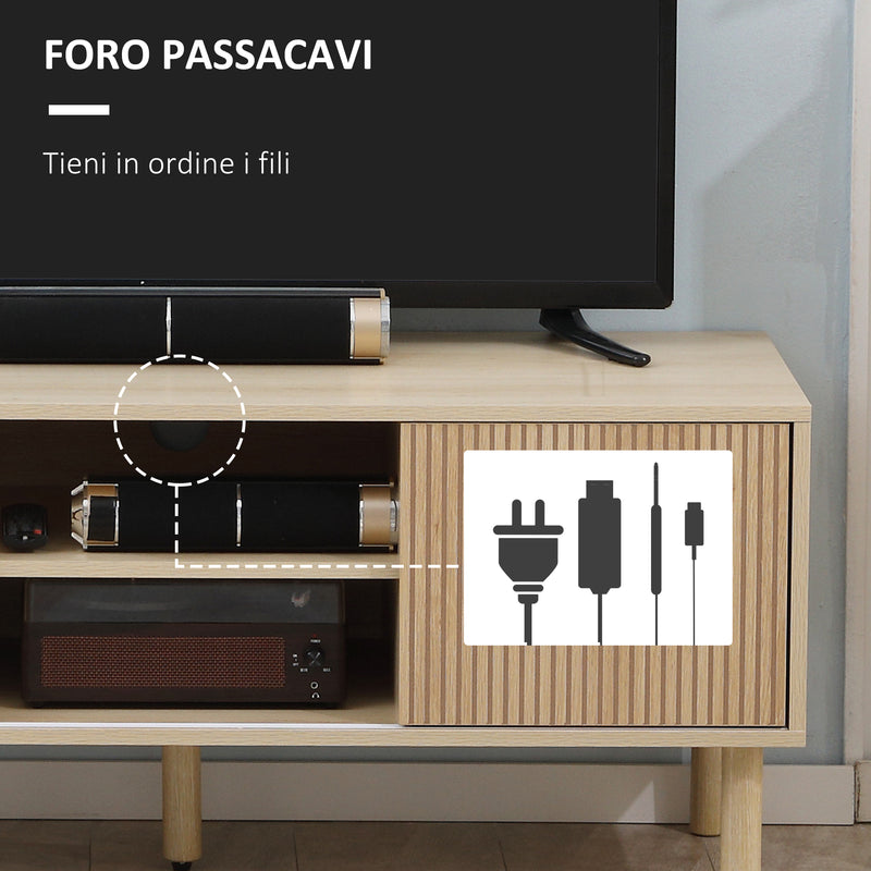 Mobile Porta TV fino a 50" Anta Scorrevole 115x40x49 cm con Vani Aperti e Armadietti Naturale-6