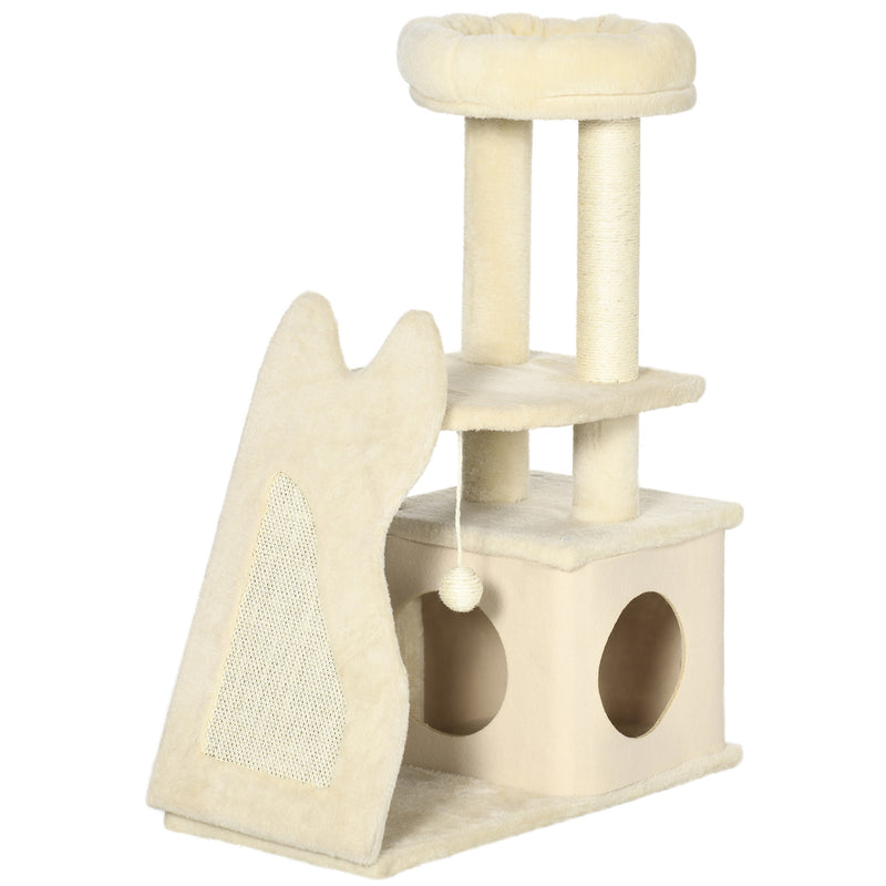 Albero Tiragraffi per Gatti 60x30x83 cm con Tappetino e Pali in Sisal Beige-1