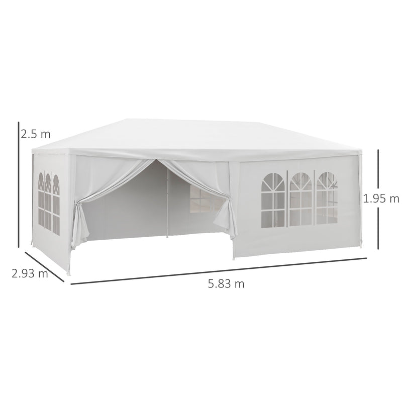 Gazebo Tendone per Feste con Pareti Laterali Rimovibili Porte e Finestre 6x3m  Bianco-3