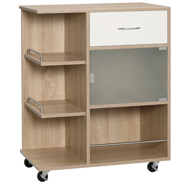 Chariot de Cuisine Porte-Nourriture avec Tiroir 65x39x80 cm Étagères et Armoire en Bois, Acier et Verre sconto