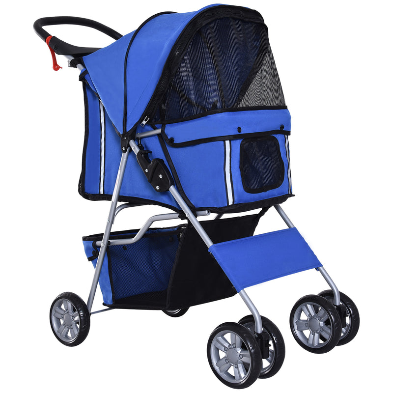 Passeggino per Cani Pieghevole 75x45x97 cm in Tessuto con Cestino e Portabicchieri Blu-1