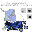 Passeggino per Cani Pieghevole 75x45x97 cm in Tessuto con Cestino e Portabicchieri Blu-4