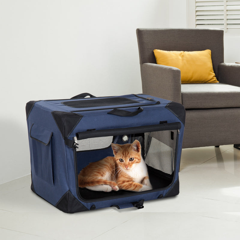 Trasportino per Cani e Gatti Pieghevole Blu nero 70x52x52 cm -2