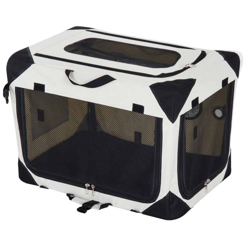 Trasportino per Cani e Gatti Pieghevole Crema nero 70x52x52 cm -1