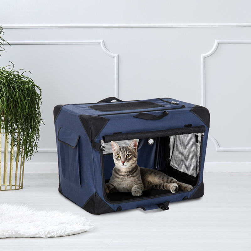 Trasportino Pieghevole per Cani e Gatti Blu nero 60x42x42 cm -2