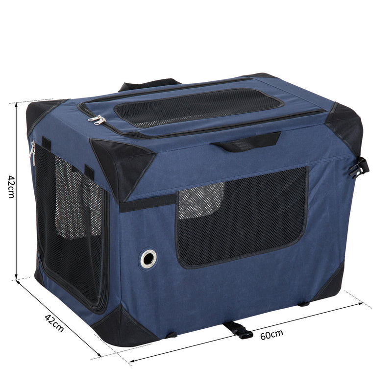 Trasportino Pieghevole per Cani e Gatti Blu nero 60x42x42 cm -3