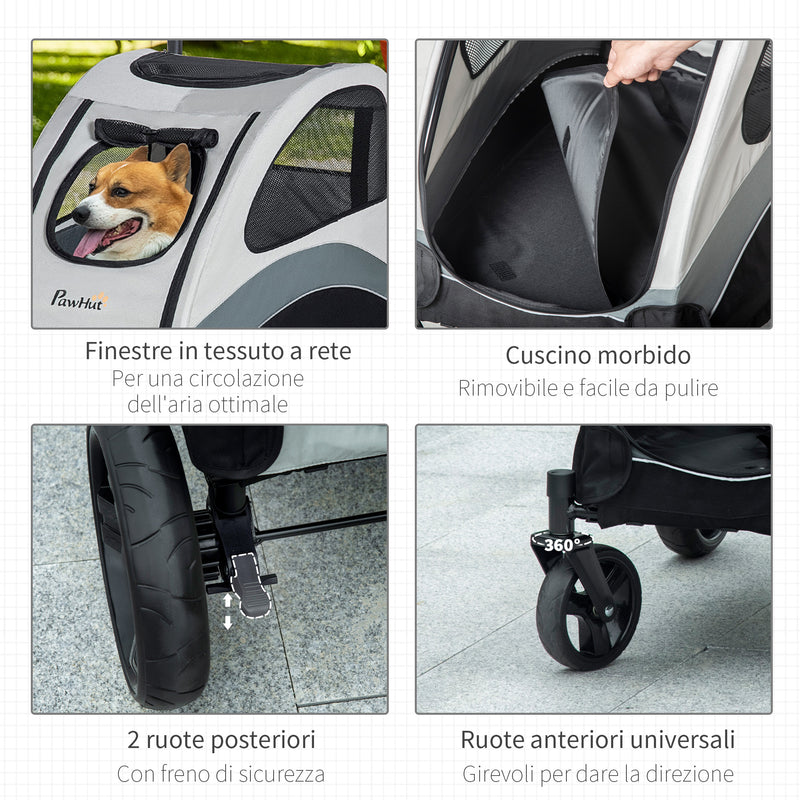 Passeggino per Cani Taglia Media 107x72x102 cm con Borsa Portaoggetti Grigio-7