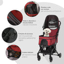 Passeggino per Cani e Gatti Pieghevole 80x53x101 cm in Alluminio Rosso e Nero-6