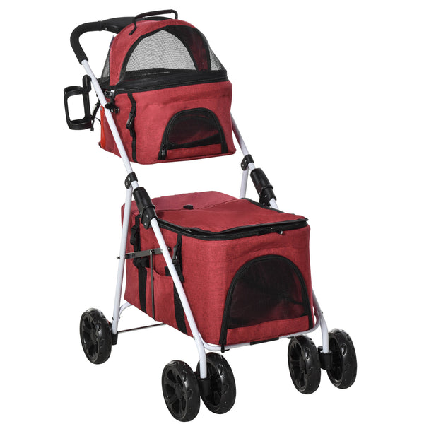 Poussette Double pour Chiens et Chats Pliable 82x48x100 cm en Métal et Tissu Oxford Rouge online