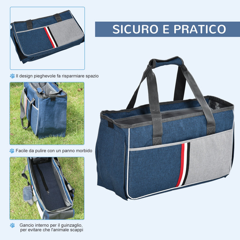 Trasportino per Cani e Gatti 47x20x28 cm in Oxford con Rete Traspirante Blu-5