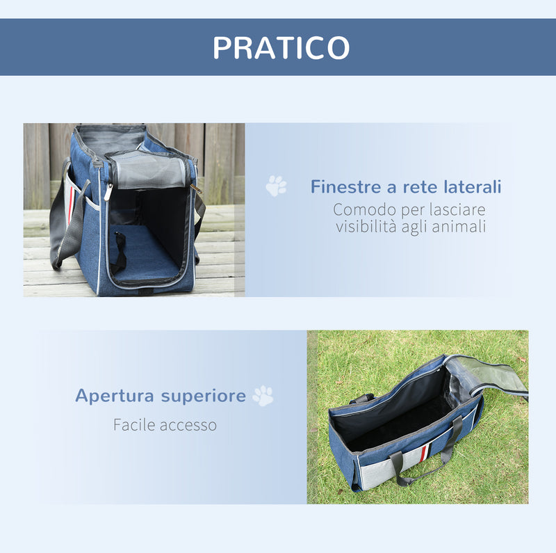 Trasportino per Cani e Gatti 47x20x28 cm in Oxford con Rete Traspirante Blu-6