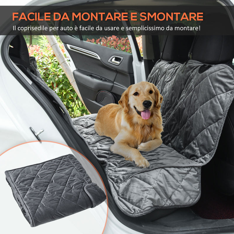 Coprisedile Posteriore Auto per Cani 160x145 cm in Tessuto Effetto Velluto Grigio-5