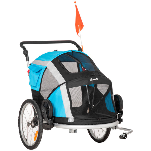 Trolley Poussette Remorque pour Chiens 150x82x98-108 cm Max 40Kg avec 2 Entrées Bleu sconto