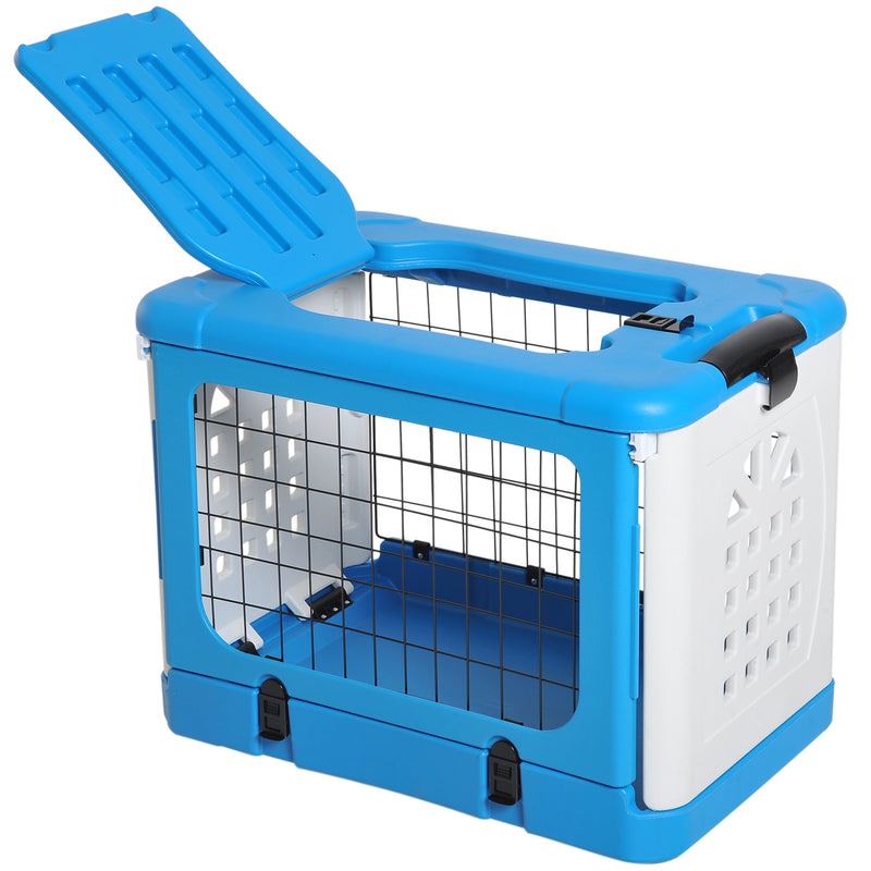 Gabbia Pieghevole per Animali Domestici in Plastica e Acciaio Blu 68x46x53 cm -6