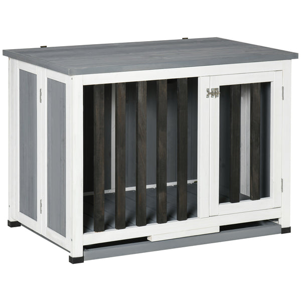 Cage Pliante pour Chiens Max 15 Kg 84,5x51,4x61 cm en Bois Blanc et Gris sconto