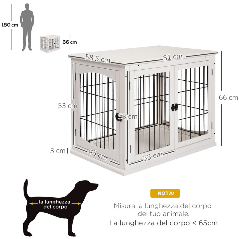 Gabbia per Cani 58,5x81x 66 cm in Legno e Acciaio Bianco-3