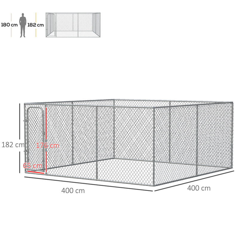 Recinto per Animali Domestici 400x400x182 cm in Acciaio Argento-3