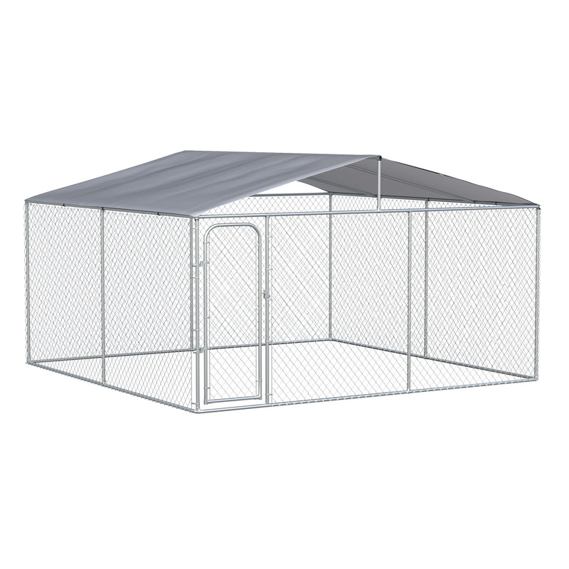 Kennel per Cani da Esterno 400x400x232 cm in Metallo Argento-1