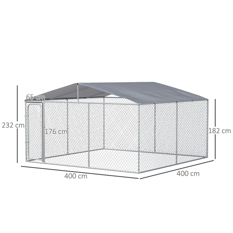 Kennel per Cani da Esterno 400x400x232 cm in Metallo Argento-3