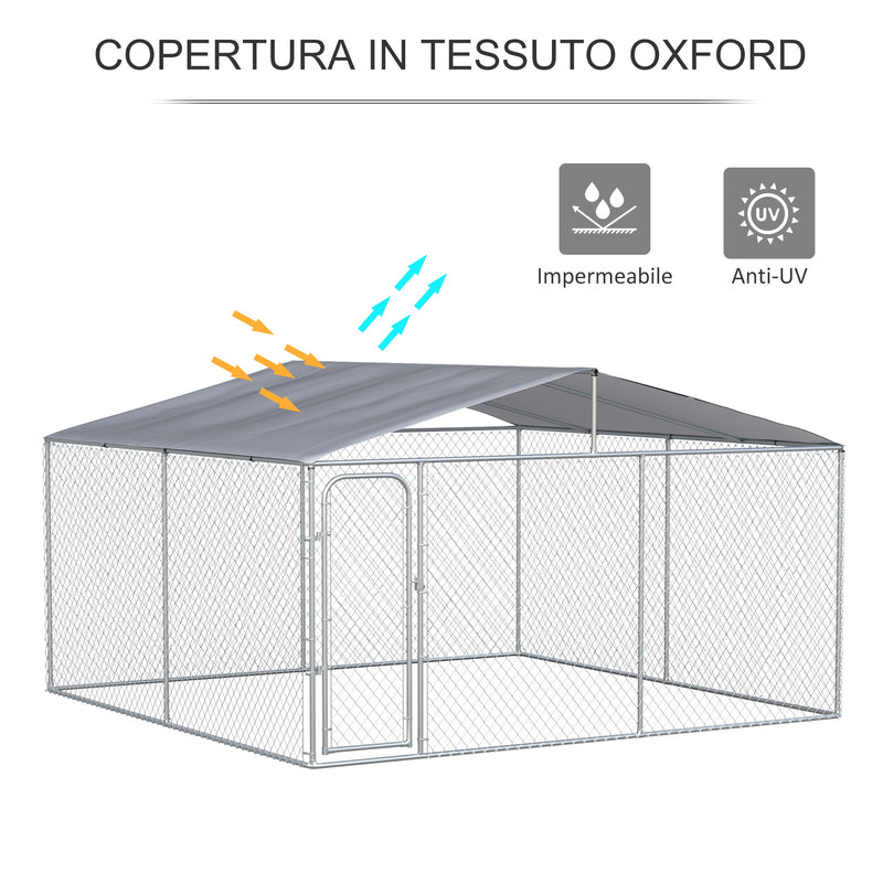 Kennel per Cani da Esterno 400x400x232 cm in Metallo Argento-5