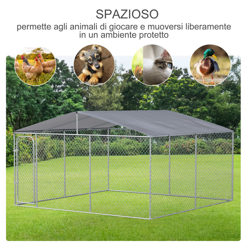 Kennel per Cani da Esterno 400x400x232 cm in Metallo Argento-6