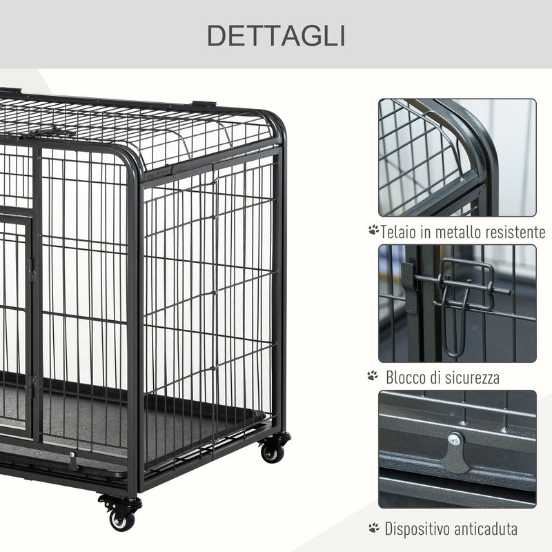 Gabbia per Cani Pieghevole 109,5x71x78 cm con Ruote in Metallo Grigio Scuro-6