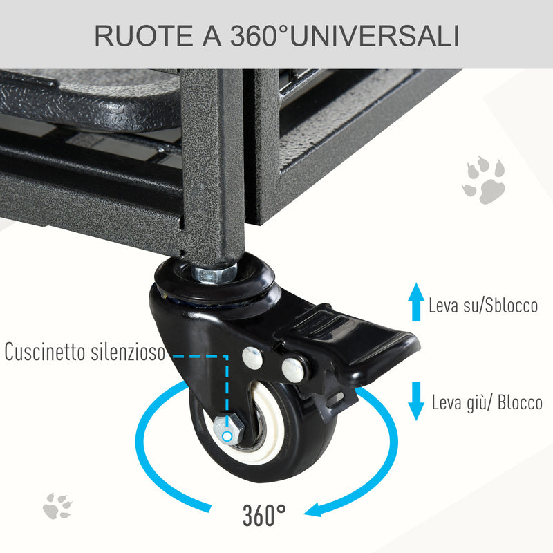 Gabbia per Cani Pieghevole 109,5x71x78 cm con Ruote in Metallo Grigio Scuro-7