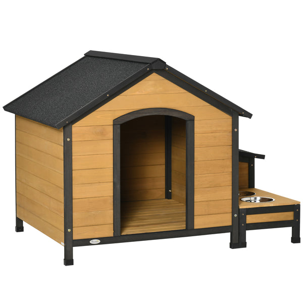 Niche pour chiens de taille moyenne 130x93x92 cm avec 2 porte-gamelles en bois de sapin acquista