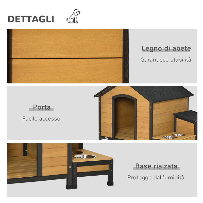 Cuccia per Cani Taglia Media 130x93x92 cm con 2 Poraciotole in Legno di Abete-6